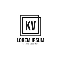 Initial KV logo template with modern frame. Minimalist KV letter logo vector illustration