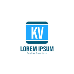 Initial KV logo template with modern frame. Minimalist KV letter logo vector illustration