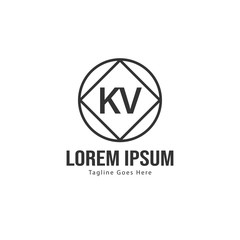 Initial KV logo template with modern frame. Minimalist KV letter logo vector illustration