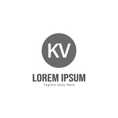 Initial KV logo template with modern frame. Minimalist KV letter logo vector illustration