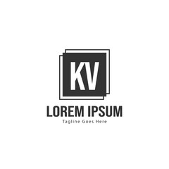 Initial KV logo template with modern frame. Minimalist KV letter logo vector illustration