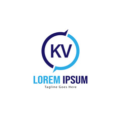 Initial KV logo template with modern frame. Minimalist KV letter logo vector illustration