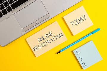 Conceptual hand writing showing Online Registration. Concept meaning System for subscribing or...