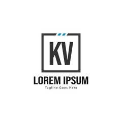 Initial KV logo template with modern frame. Minimalist KV letter logo vector illustration