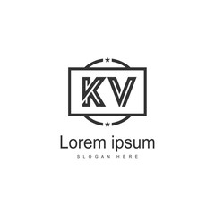 Initial KV logo template with modern frame. Minimalist KV letter logo vector illustration