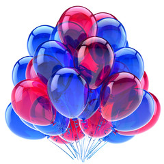 3d illustration of blue pink balloons bunch. holiday party symbol