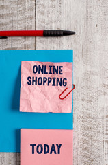 Word writing text Online Shopping. Business photo showcasing allows consumers to buy their goods...