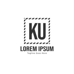 Initial KU logo template with modern frame. Minimalist KU letter logo vector illustration