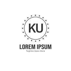 Initial KU logo template with modern frame. Minimalist KU letter logo vector illustration