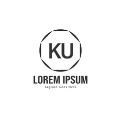 Initial KU logo template with modern frame. Minimalist KU letter logo vector illustration