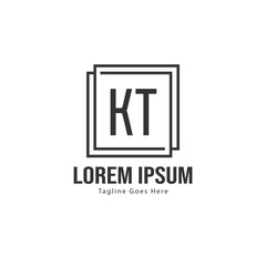 Initial KT logo template with modern frame. Minimalist KT letter logo vector illustration