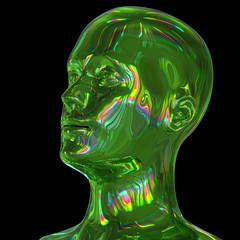 3d illustration of man head stylized metallic green glossy colorful