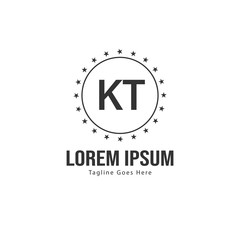 Initial KT logo template with modern frame. Minimalist KT letter logo vector illustration