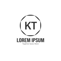 Initial KT logo template with modern frame. Minimalist KT letter logo vector illustration