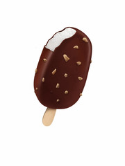 Chocolate ice-cream dessert on wooden stick digital illustration.