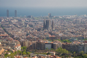 Barcelona, Spain - April, 2019: Panorama view of Barcelona on Bunkers del Carmel