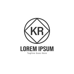 Initial KR logo template with modern frame. Minimalist KR letter logo vector illustration