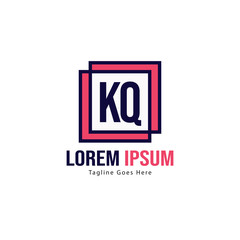 Initial KQ logo template with modern frame. Minimalist KQ letter logo vector illustration