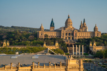Fototapeta premium BARCELONA, Spain- April. 2019: The National Art Museum of Catalonia in the golden light of evening. In Barcelona, Spain. September 11, 2016.
