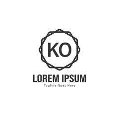 Initial KO logo template with modern frame. Minimalist KO letter logo vector illustration