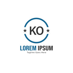Initial KO logo template with modern frame. Minimalist KO letter logo vector illustration
