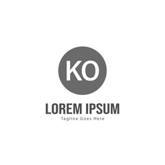 Initial KO logo template with modern frame. Minimalist KO letter logo vector illustration