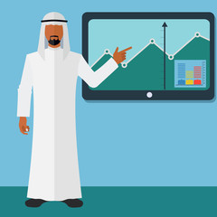 Arab businessman business presentation on a TV screen vector illustration