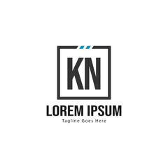Initial KN logo template with modern frame. Minimalist KN letter logo vector illustration