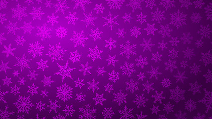 Naklejka na ściany i meble Christmas background with various complex big and small snowflakes in purple colors