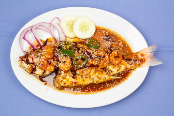 Huachinango fish with spicy sauce