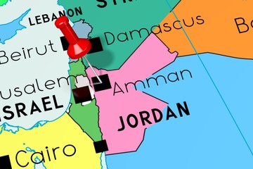 Jordan, Amman - capital city, pinned on political map