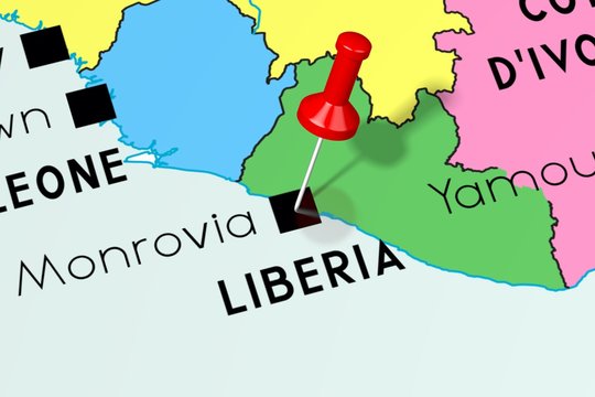 Liberia, Monrovia - capital city, pinned on political map