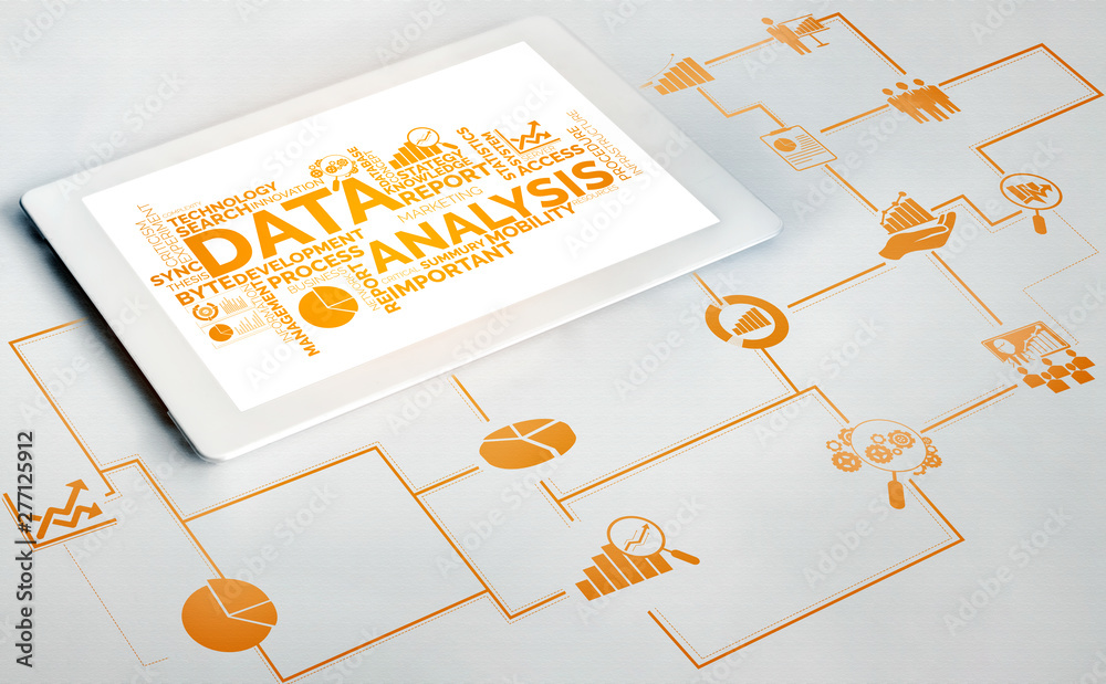 Wall mural data analysis for business and finance concept. graphic interface showing future computer technology