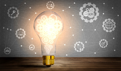 KPI Key Performance Indicator for Business Concept - Modern graphic interface showing symbols of job target evaluation and analytical numbers for marketing KPI management.