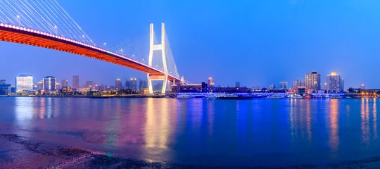 Tableaux sur verre Pont de Nanpu Shanghai Nanpu bridge and huangpu river scene at night,China