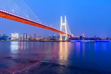 Cercles muraux Pont de Nanpu Shanghai Nanpu bridge and huangpu river scene at night,China