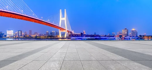 Cercles muraux Pont de Nanpu Pont de Shanghai Nanpu et paysage de sol carré vide la nuit, Chine