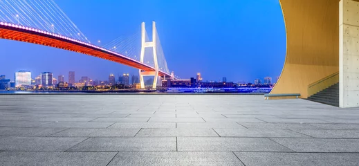 Papier Peint photo autocollant Pont de Nanpu Pont de Shanghai Nanpu et paysage de sol carré vide la nuit, Chine
