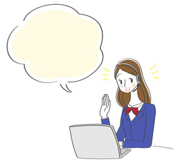 オンライン学習をする女子高生のイラスト