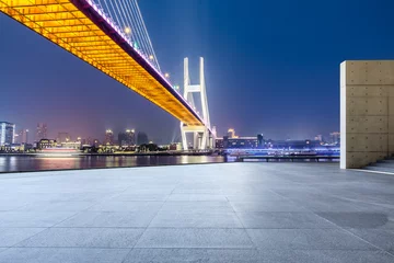 Papier Peint photo Pont de Nanpu Pont de Shanghai Nanpu et paysage de sol carré vide la nuit, Chine