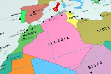 Algeria, Algiers - capital city, pinned on political map