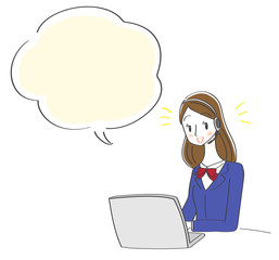 オンライン学習をする女子高生のイラスト