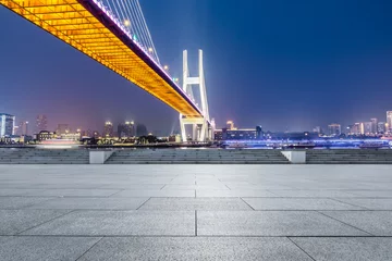 Papier Peint photo Pont de Nanpu Pont de Shanghai Nanpu et paysage de sol carré vide la nuit, Chine