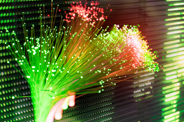 optical fibres dinamic flying from deep on technology background