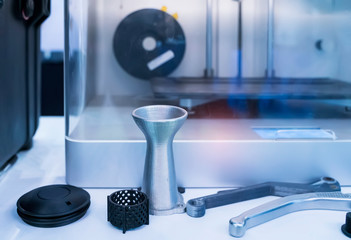 Object printed on metal 3d printer close-up.