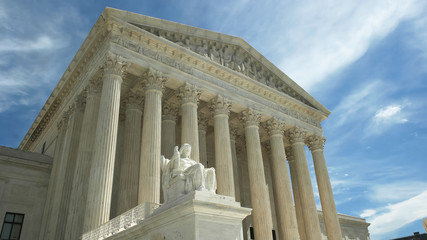 WASHINGTON, DC, USA -April, 2, 2017: us supreme court and statue contemplation of justice in...