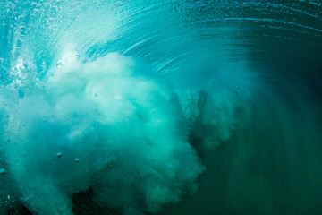 Behind the wave underwater
