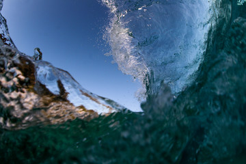 Behind the wave underwater