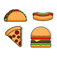 Fast food sticker pack. Fast food vector set. Fast food flat vector