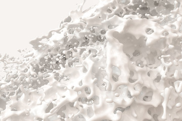A bowl of milk and splashing liquid, 3d rendering.